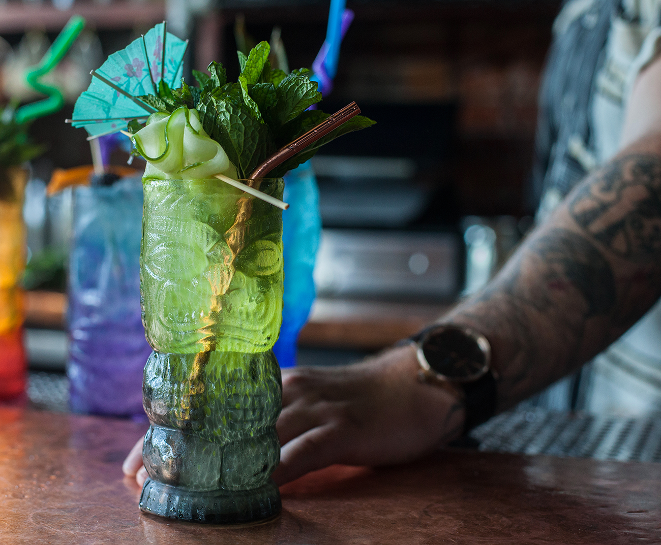 Kegworks Green Tiki Glass Product Photography