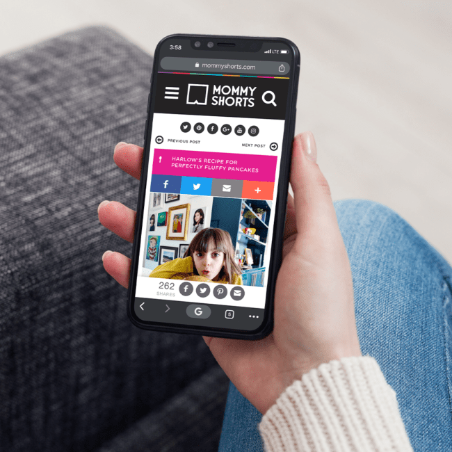 Mommyshorts website displayed on iphone