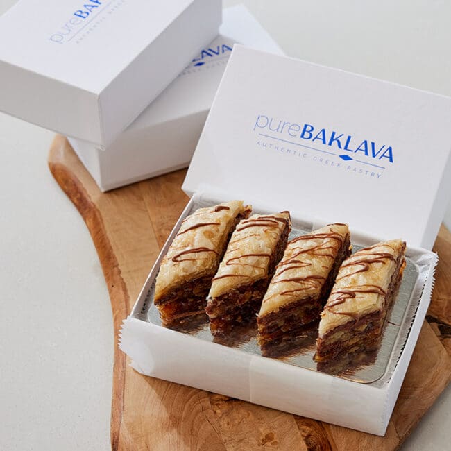 pureBAKLAVA package and dark chocolate pastry